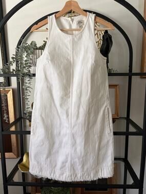 J.Crew White Denim Shift Dress Womens 00 Sleeveless Raw Hem Pockets